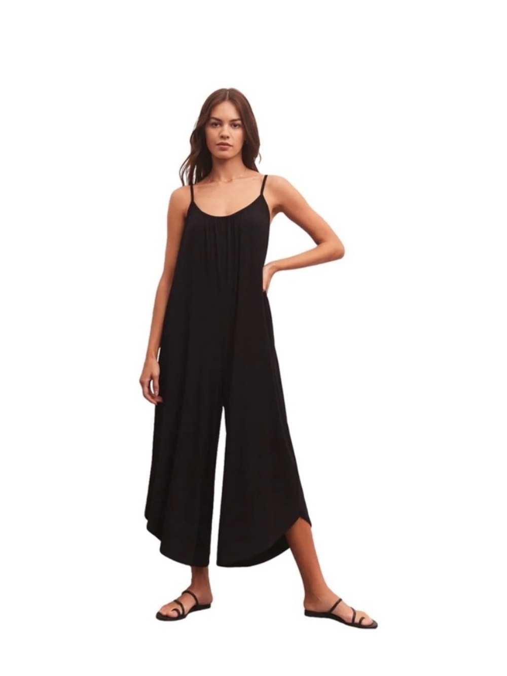 Z Supply Black Flowing Spaghetti-Strap Chemise Jumpsuit